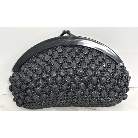 Handbags - Clutch Women's Black Clutch Straw Kiss Lock Handbag